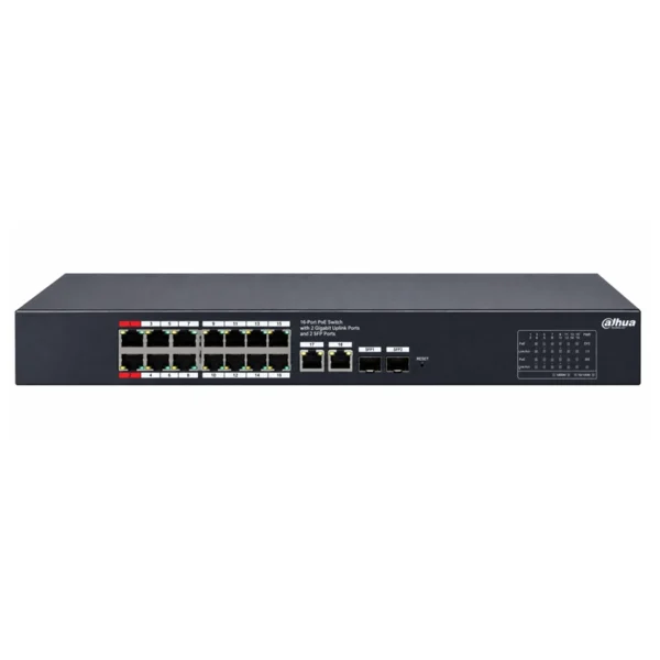 DAHUA CS4218-16ET-135 Switch Cloud 16 Puertos POE 10/100Mbps, 2Uplink Giga, 2SFP, 135w. Administra en nube, Capa 2