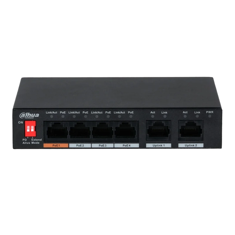DAHUA PFS3006-4ET-60 Switch 4 Puertos POE 10/100Mbps, 2Uplink 10/100Mbps, 60w. No administra. Capa 2